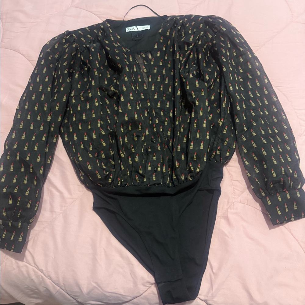 Zara Kids Black and Multicolor Patterned Bodysuit